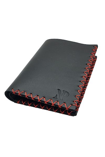 Natty Pell - Men's wallet, leather, red stitching in X, 6 slots, 12x9cm