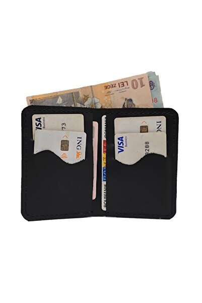 Natty Pell Slim leather wallet, handmade, hand-stitched, black - NTPVTTSR01N