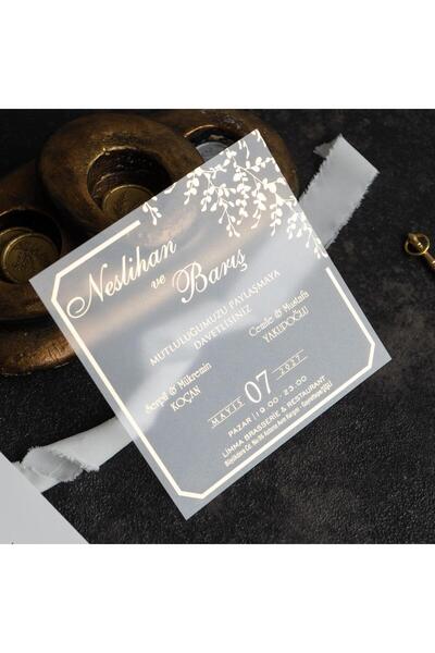 Linvito Şeffaf Düğün, Nikah, Nişan Davetiyesi (50 Adet)