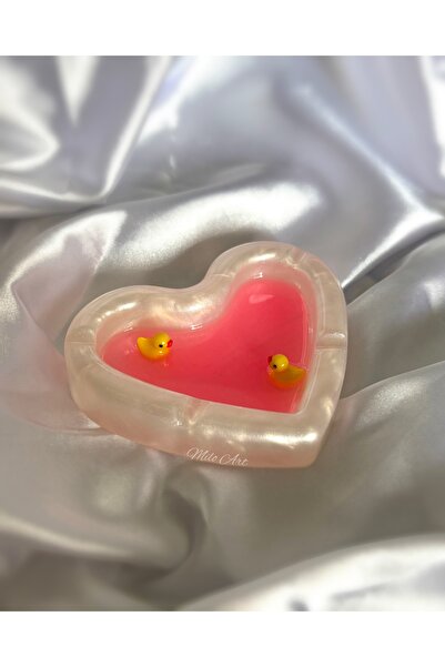 Milo Art El Yapımı Mini Ördek Temalı Kalp Şeklinde Epoksi Küllük Kalp Küllük ...