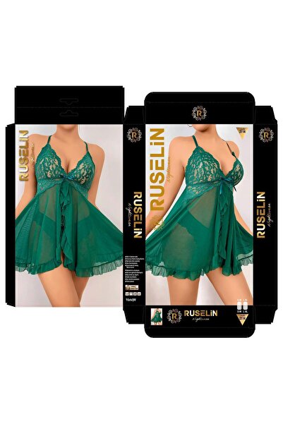 Modaley Giyim فستان نوم نسائي أنيق بتفاصيل دانتيل باللون الأخضر