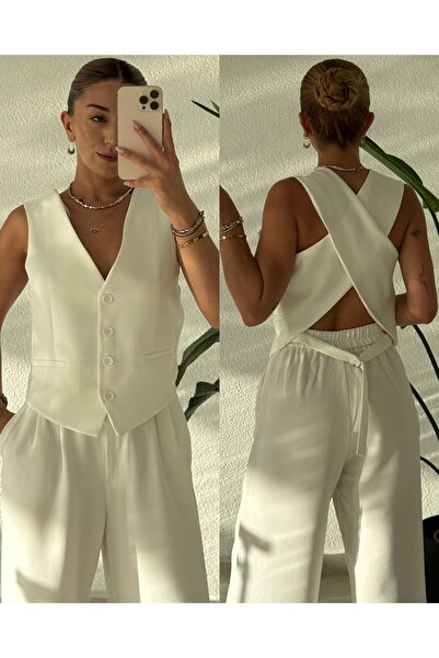 pelish Arkası Çapraz Dekolteli Yelek