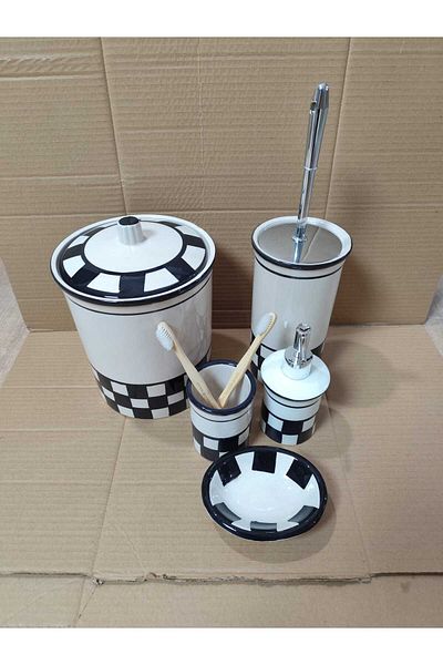 RED SERAMİK Dara Collection Dama Pattern 5-Piece Bathroom Set