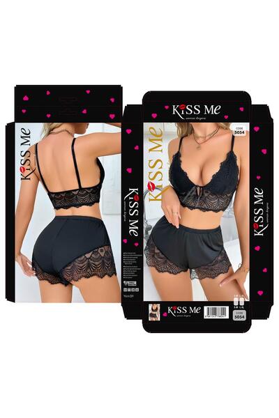 PİERLES Λεπτομερές κομψό γυναικείο νυχτικό σετ μαύρο 4