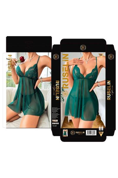 Modaley Giyim Dantel Detaylı Şık Kadın Gecelik Yeşil 2