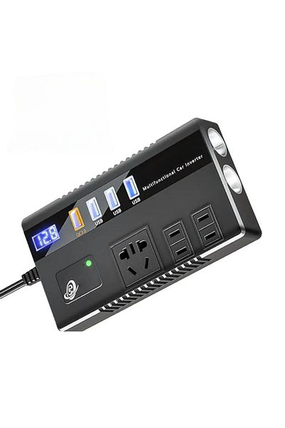 LUDORA Invertor auto, incarcator, 220V, 12V/24V, 200W, incarcare rapida PD, 3 UBS-C, 1 Tip-C, 1 priza