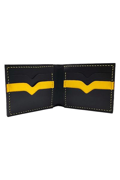 Natty Pell Men's Wallet Natty Pell, Leather, Handmade, Black & Yellow