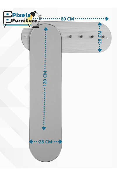 PixelsFurniture Pixel Furniture Wall Mounted Wooden Shelf with Mirror and Clothes Hangers 120*80cm