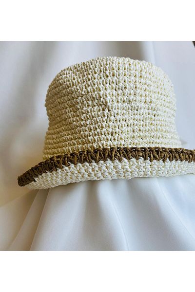 ESDE Beige Stylish Design Cream Hand Knitted Straw Hat