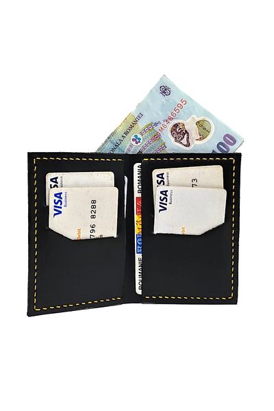 Natty Pell Men's Wallet Natty Pell Leather Black, Hand-Stitched, 6 Card Slots and ID Pocket