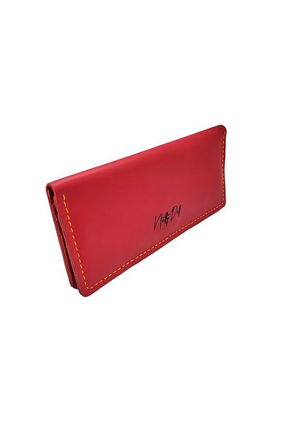 Natty Pell - Women's Wallet, Handmade Leather, Red with Orange Thread