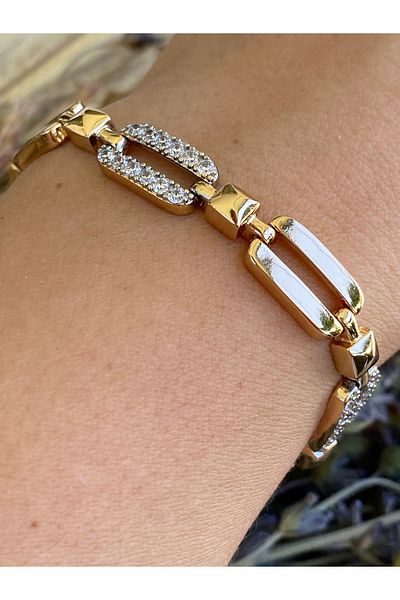 Lucios Golden Craftsmanship Cube Detail Stone Bracelet (17+2 cm)