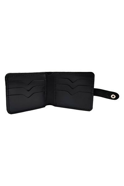 Natty Pell Handmade Men's Wallet Natty Pell Leather with Snap Closure, Black with Black Thread