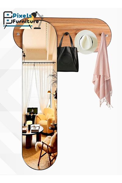 PixelsFurniture Pixel Furniture Wall Mounted Wooden Shelf with Mirror and Clothes Hangers 120*80cm