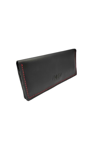 Natty Pell - Women's wallet, leather, handmade black with red stitching