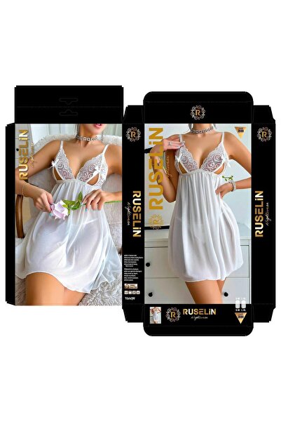 Modaley Giyim فستان نوم نسائي أنيق بتفاصيل دانتيل أبيض 2