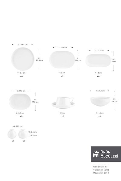 Karaca 34 Piece Stream Bone Meridian White Breakfast Set for 6 People