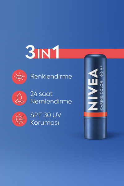 NIVEA Renkli Nemlendirici Dudak Bakım Kremi Mercan 4.8gr,spf30, Allık Etkisi, Dudak Ve Yanaklar, E Vitamin