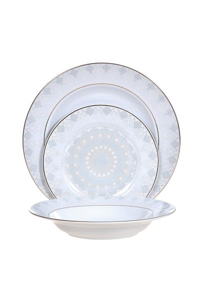 Dinova Set of 18 Pieces Narbon Portable Cu Margini Aurii 6 Intinse Farfurii 6 Adanci Farfurii 6 Desert Farfurii