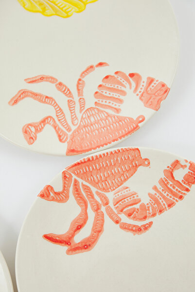 TRENDYOLMİLLA HOME Set of 4 Ceramic Marine Patterned Cake Plates 19cm Tphss25Tbk00027