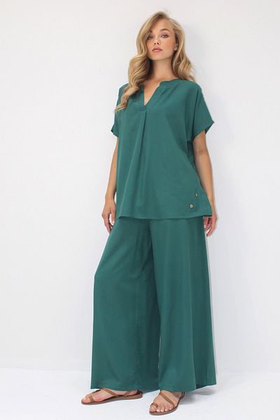 Trend Alaçatı Stili Women's Dark Green Button Detailed Relaxed Fit Viscose Woven Double Suit Alc-X14244
