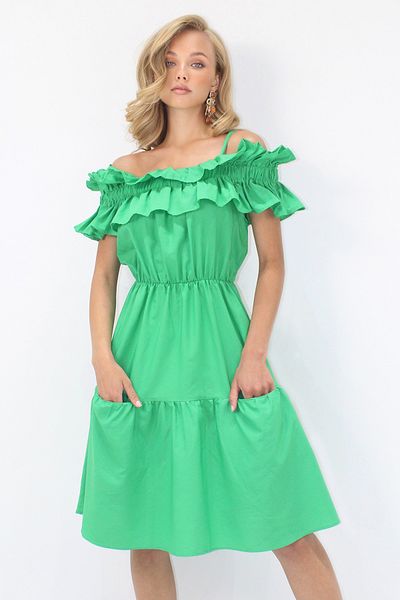 Trend Alaçatı Stili Women's Green Adjustable Strap Double Pocket Poplin Mini Dress Alc-X14232