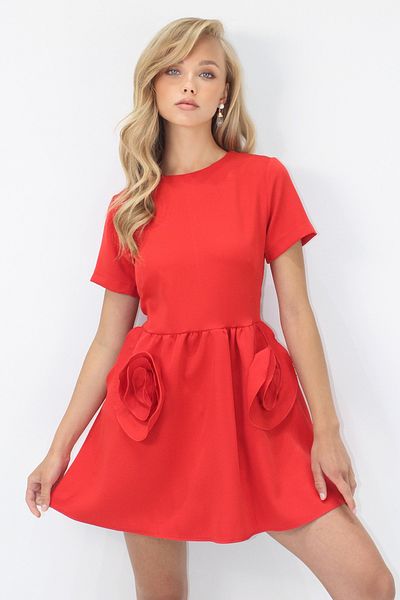 Trend Alaçatı Stili Women's Red Pocket Detailed Back Zipper Short Sleeve Woven Dress Alc-X14230