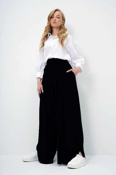 Trend Alaçatı Stili Women's Black Double Pocket Draped Loose Cut Woven Trousers Alc-X13879