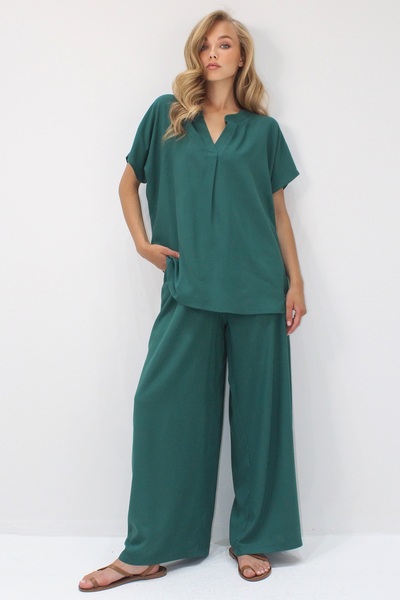 Trend Alaçatı Stili Women's Dark Green Button Detailed Relaxed Fit Viscose Woven Double Suit Alc-X14244