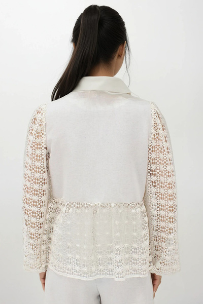 Trend Alaçatı Stili Women's Ecru V-Neck Tie Detail Linen Garnished Premium Blouse Alc-X14193