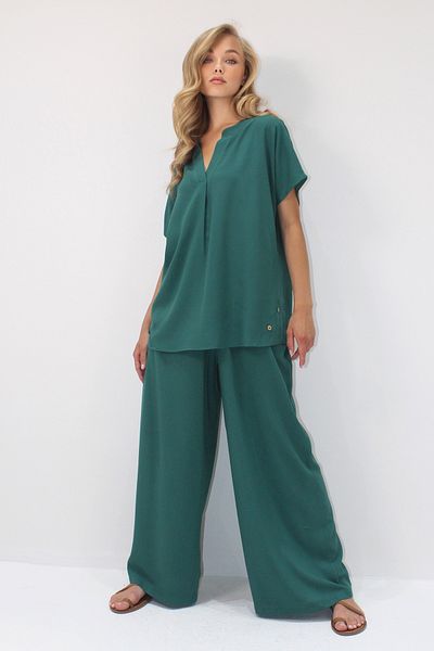 Trend Alaçatı Stili Women's Dark Green Button Detailed Relaxed Fit Viscose Woven Double Suit Alc-X14244