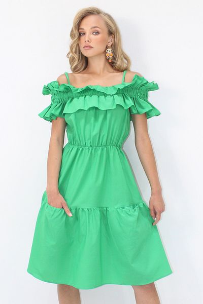 Trend Alaçatı Stili Women's Green Adjustable Strap Double Pocket Poplin Mini Dress Alc-X14232