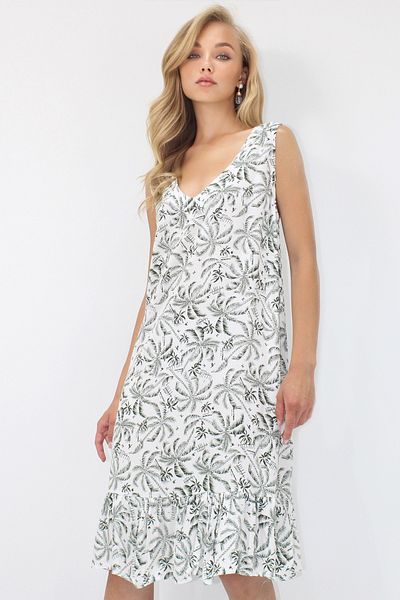 Trend Alaçatı Stili Women's Green V-Neck Skirt Ruffled a Form Woven Viscose Comfortable Fit Dress Alc-X14206