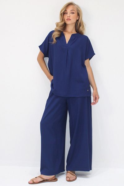 Trend Alaçatı Stili Women's Navy Blue Button Detailed Relaxed Fit Viscose Woven Double Suit Alc-X14244