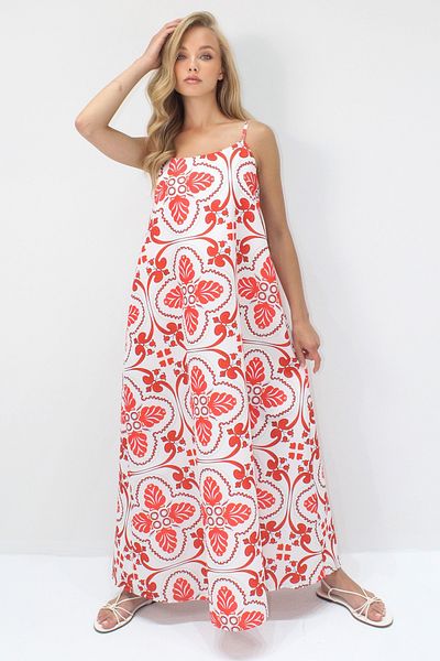 Trend Alaçatı Stili Women's Red Adjustable Strap Maxi Size Woven Dress Alc-X14228