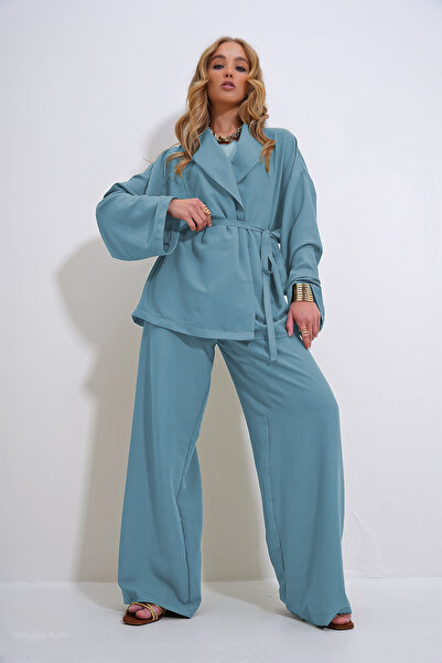 Trend Alaçatı Stili Damska marynarka w kolorze miętowej zieleni z marszczeniami, dół i góra ALC-X12433