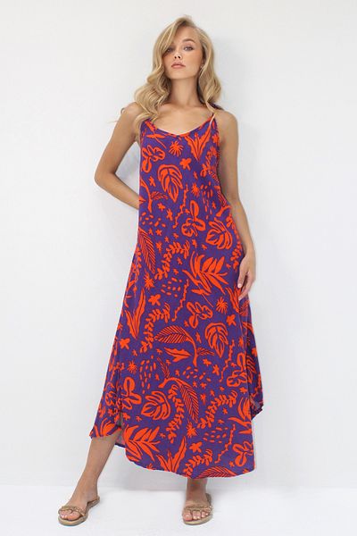 Trend Alaçatı Stili Women's Purple Rope Strap Multicolor Midi Length Woven Viscose Dress Alc-X14197