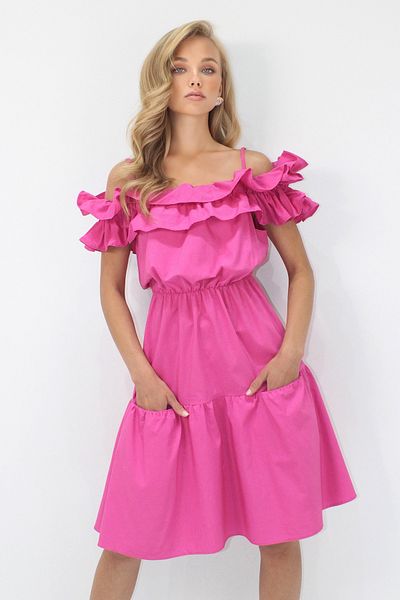 Trend Alaçatı Stili Women's Fuchsia Adjustable Strap Double Pocket Poplin Mini Dress Alc-X14232