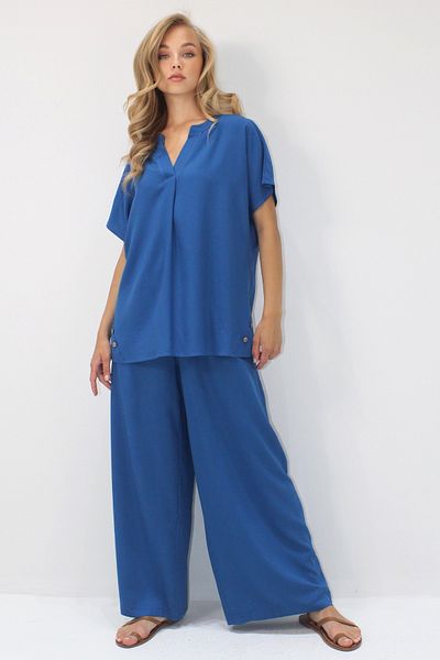 Trend Alaçatı Stili Women's Blue Button Detailed Relaxed Cut Viscose Woven Double Suit Alc-X14244