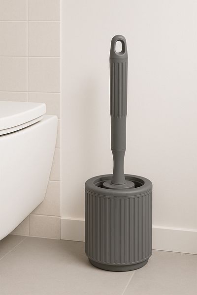 Sas Haus Комплект за баня Lines Series Grey, 5 части от акрилен кош за боклук с обем 5 литра, сапунерка, държач за четка - 3088