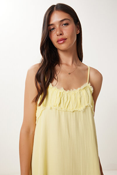 Happiness İstanbul Dámské letní mušelínové šaty se žlutým střapcem BV00152