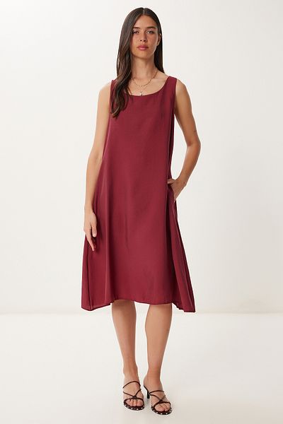 Happiness İstanbul Women's Burgundy Sleeveless Basic Modal Dress Pb00050