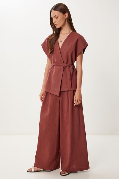 Happiness İstanbul Women's Tile Linen Vest Pants Suit No00020