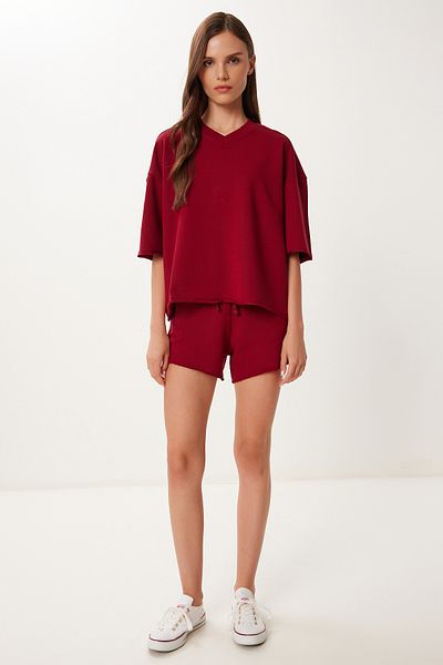 Happiness İstanbul Women's Burgundy Comfortable Stretchy Knitted Bottom-Top Set Ub00402
