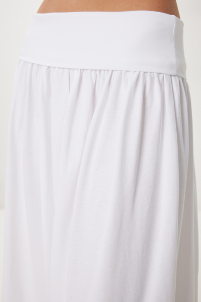 Happiness İstanbul Women's Ecru Long Summer Flexible Knitted Skirt Cr00519
