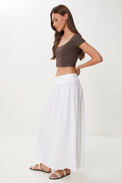 Happiness İstanbul Women's Ecru Long Summer Flexible Knitted Skirt Cr00519