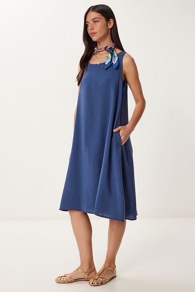 Happiness İstanbul Women's Navy Blue Sleeveless Basic Modal Dress Pb00050