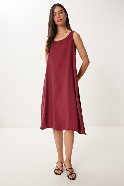 Happiness İstanbul Women's Burgundy Sleeveless Basic Modal Dress Pb00050