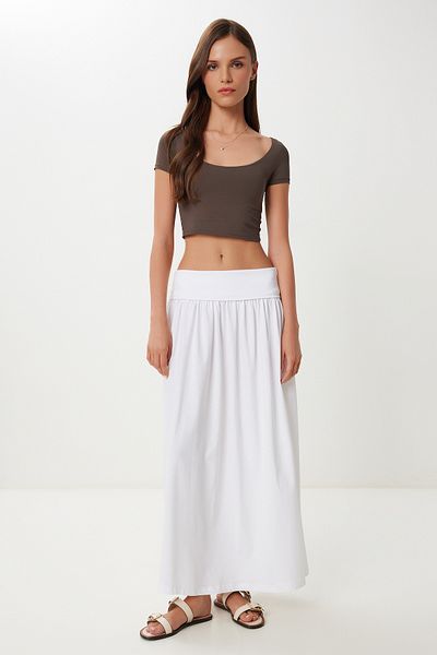 Happiness İstanbul Women's Ecru Long Summer Flexible Knitted Skirt Cr00519