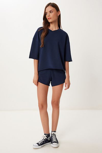 Happiness İstanbul Women's Navy Blue Comfortable Stretchy Knitted Bottom-Top Set Ub00402